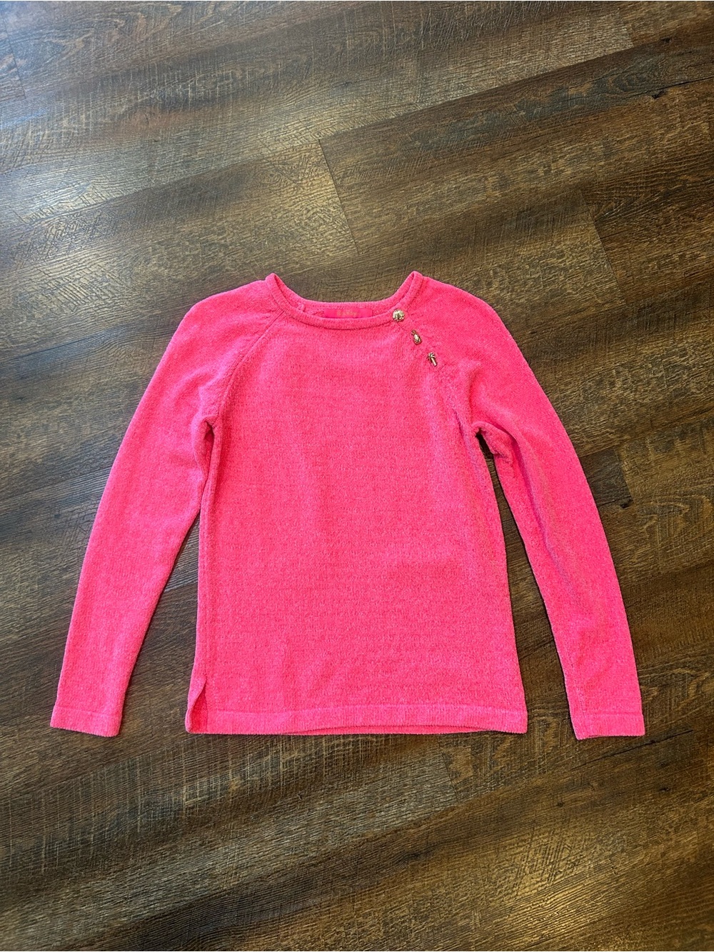 Lilly Pulitzer Hot Pink Crewneck Sweater with Button Detail - Picture 9 of 9